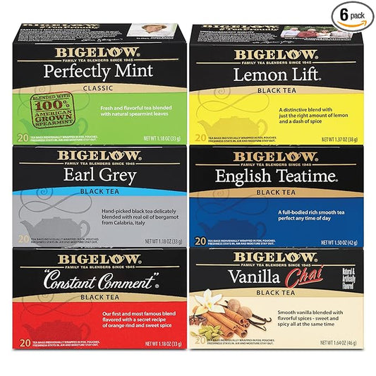 Bigelow Tea Caffeinated Black Tea, 6 Flavor, 20 Count (Pack of 6) - (Packaging and Flavor Assortment May Vary)