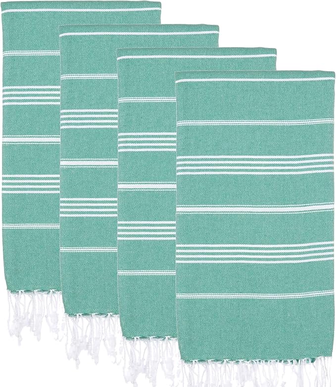 Turkish Beach Towels, Pack of 4 | Oversized, Quick Dry, Sand Free | 100% Cotton, Large 38x71 Towels for Beach, Pool, Travel | Ultra-Soft, Compact, and Absorbent | Green