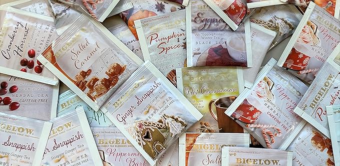 Bigelow Tea Seasonal Tea 6 Flavor Variety Pack, Mixed Caffeinated and Caffeine Free, 18 Count Pack of 6, 108 Total Tea Bags (Flavors May Vary)