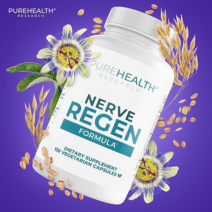 PUREHEALTH RESEARCH Nerve Regen Formula - Nerve Renew for Numbness, Tingling and Burning with R Alpha Lipoic Acid, Benfotiamine 300mg & Passion Flower Extract - Ala Nerve Support Supplement, 6 Bottles
