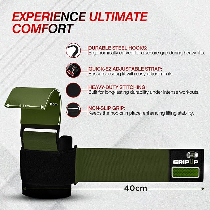 Weight Lifting Hooks – Heavy Duty Gym Straps for Deadlifts, Pull-Ups, Rows & Strength Training Secure Grip Support for Weightlifting, Powerlifting CrossFit Nylon & Neoprene Padding