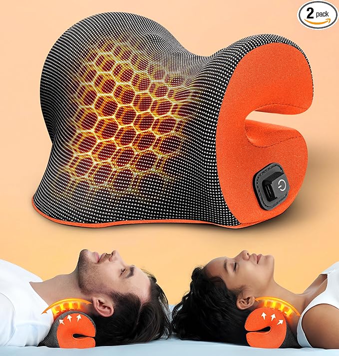 3s Heated Neck Stretcher for Pain Relief, Graphene Heating Pad, Odorless Neck Cloud Cervical Traction Device Chiropractic Pillow for Shoulder, Christmas Gifts for Women, Men, Mom, Dad (Orange)