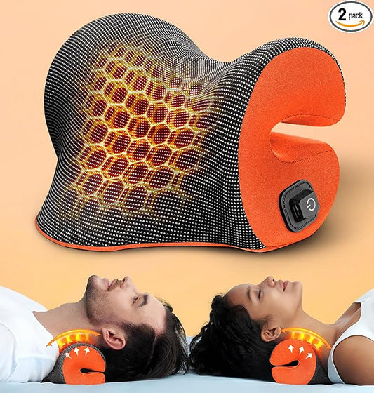 3s Heated Neck Stretcher for Pain Relief, Graphene Heating Pad, Odorless Neck Cloud Cervical Traction Device Chiropractic Pillow for Shoulder, Christmas Gifts for Women, Men, Mom, Dad (Orange)