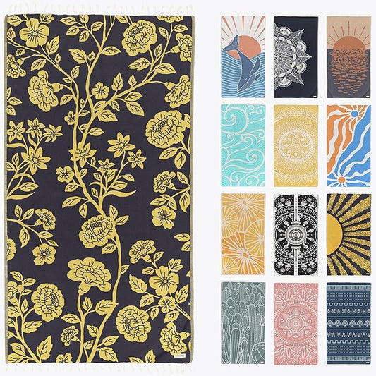 FESHKA Sand Proof Turkish Beach Towel – Oversized, Quick Dry & Lightweight Travel Towel - 100% Organic Cotton Beach Blanket - Perfect for Bath, Pool & Picnic | Gardenia (Yellow/Black)