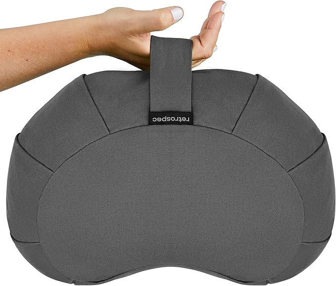 Retrospec Sedona Zafu Meditation Cushion Filled w/Buckwheat Hulls - Yoga Pillow for Meditation Practices - Machine Washable 100% Cotton Cover & Durable Carry Handle; Crescent, Stone (Pack of 4)
