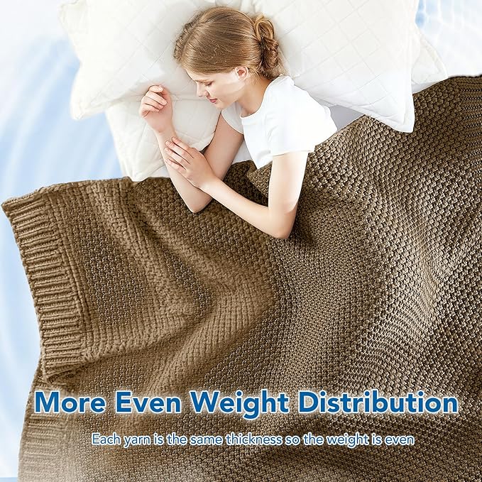 Topcee Knitted Weighted Blanket - 50"x60" 5lbs Cooling Chunky Knit Heavy Blanket for Adults Cable Yarn Knit Decorative No Beads Soft, Cozy and Cooling Weighted Throw Blankets Machine Washable
