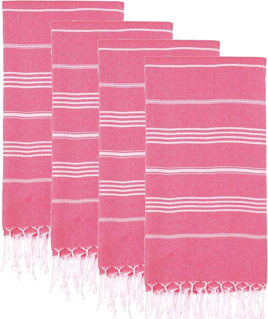 Turkish Beach Towels, Pack of 4 | Oversized, Quick Dry, Sand Free | 100% Cotton, Large 38x71 Towels for Beach, Pool, Travel | Ultra-Soft, Compact, and Absorbent | Fuchsia