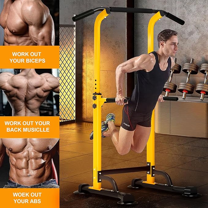 DlandHome Power Tower Pull Up Dip Station Multi-Function Fitness Equipment for Strength Training Adjustable Height Dip Stand for Home Gym