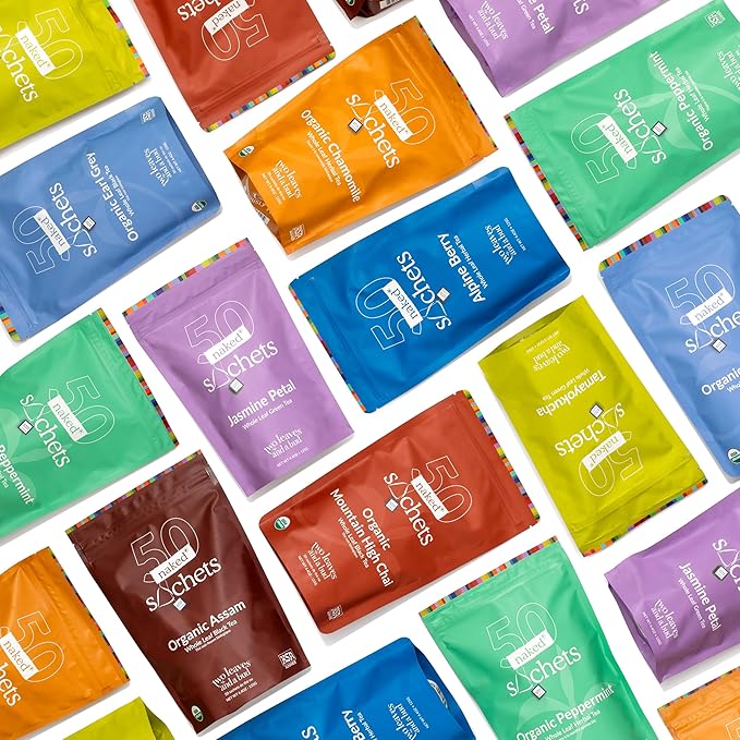 Two Leaves and a Bud Organic Peppermint - 50 Naked Tea Sachets, Naturally Caffeine Free, Whole Leaf Herbal Tea in Eco-Friendly Unwrapped Compostable Sachets, Resealable Bag, 50 Count (Pack of 1)