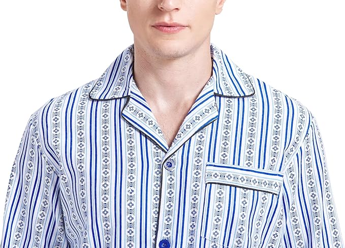 GLOBAL Men's Pajamas Sets 100% Cotton Flannel Sleepwear Long-Sleeve top & Bottom