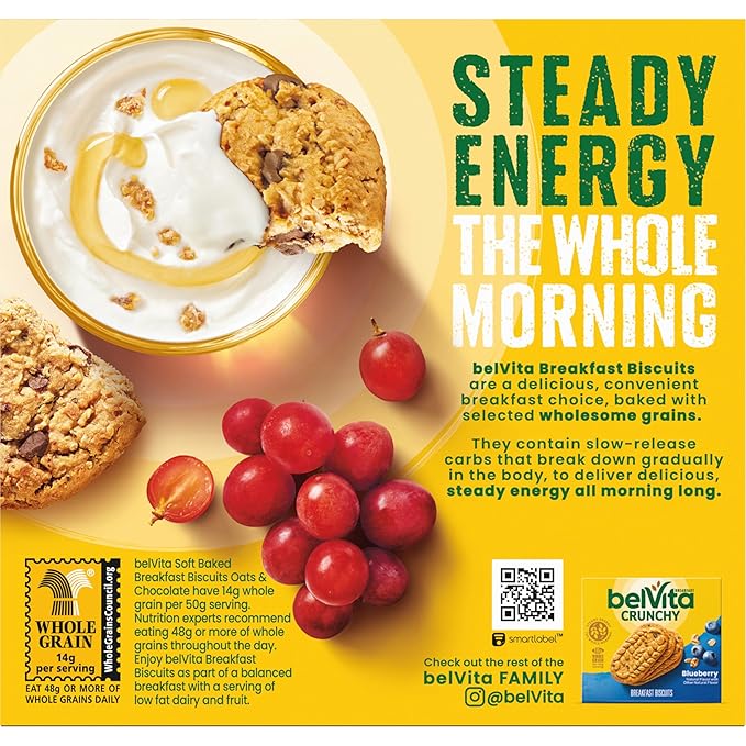 belVita Soft Baked Breakfast Bars, Oats & Chocolate, 6 Boxes of 5 Packs (1 Biscuit Per Pack)