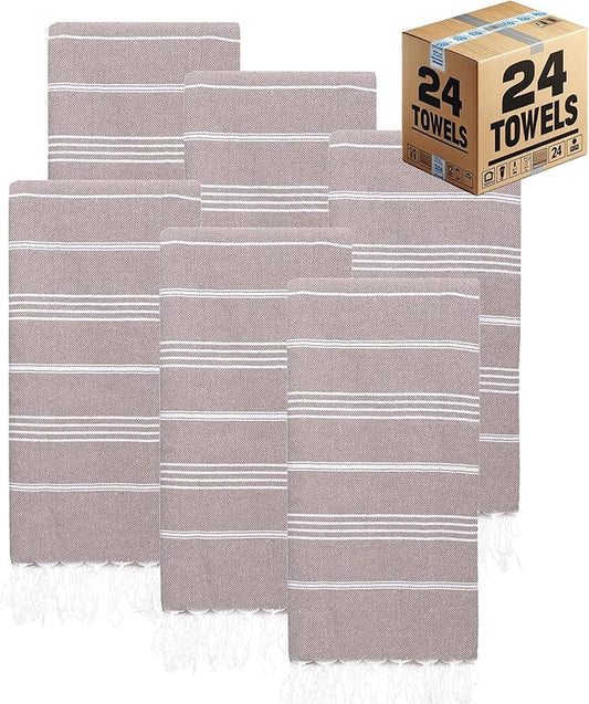 Turkish Beach Towels, Bulk Case of 24 | Oversized, Quick Dry, Sand Free | 100% Cotton, Large 38x71 Towels for Beach, Pool, Travel | Ultra-Soft, Compact, Absorbent | Light Brown