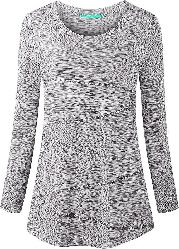 Kimmery Workout Tops for Women Long Sleeve Shirts for Women Quick Dry Line Decor Yoga Tops Sizes S-3XL