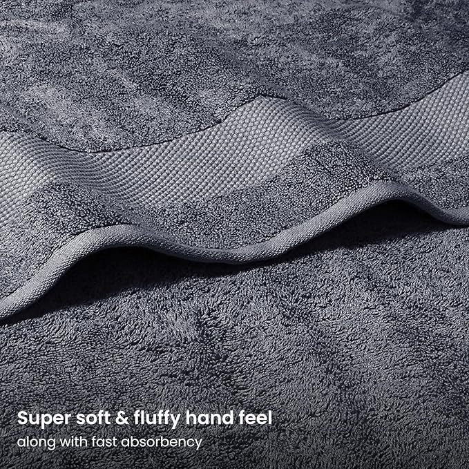 BIOWEAVES 100% Organic Cotton 700 GSM Plush Bath Towels 30" x 58" GOTS Certified - Charcoal, Pack of 2