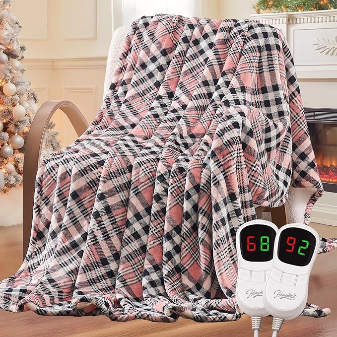 Homemate Electric Blanket Heated Queen Size - 84“x90“ Ultra Soft Cozy Flannel Heating Blanket with 10 Fast Heat Levels 8 Hours Auto Off Over-Heated Protection ETL Certification Keep Warm in Home