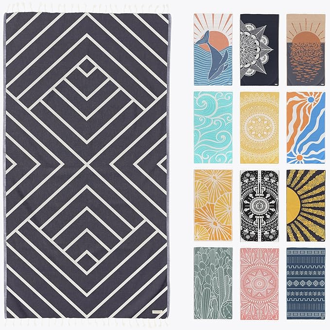 FESHKA Sand Proof Turkish Beach Towel – Oversized, Quick Dry & Lightweight Travel Towel - 100% Organic Cotton Beach Blanket - Perfect for Bath, Pool & Picnic | Explorer (Dark Navy)
