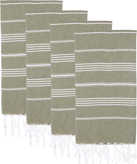 Turkish Beach Towels, Pack of 4 | Oversized, Quick Dry, Sand Free | 100% Cotton, Large 38x71 Towels for Beach, Pool, Travel | Ultra-Soft, Compact, and Absorbent | Olive Green