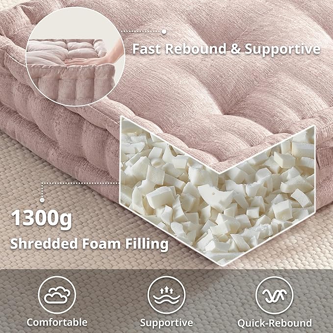 Intelligent Design Large Floor Pillow Meditation Cushion, 24" W x 24" L x 5" H, Square Blush with Handle