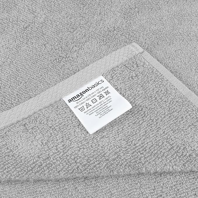 Amazon Basics 2 Piece Quick-Dry Oversize Bath Towel, 100% Cotton, Platinum, 54" x 30"