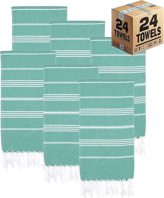 Turkish Beach Towels, Bulk Case of 24 | Oversized, Quick Dry, Sand Free | 100% Cotton, Large 38x71 Towels for Beach, Pool, Travel | Ultra-Soft, Compact, Absorbent | Green