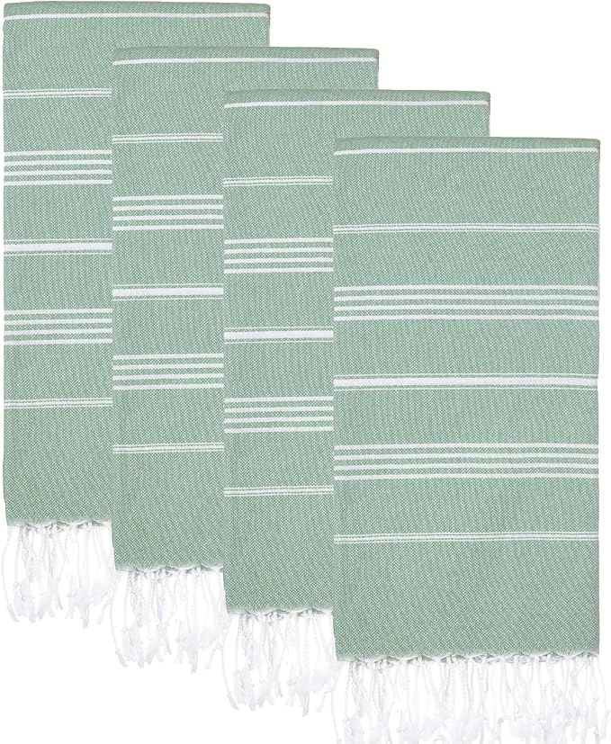 Turkish Beach Towels, Pack of 4 | Oversized, Quick Dry, Sand Free | 100% Cotton, Large 38x71 Towels for Beach, Pool, Travel | Ultra-Soft, Compact, and Absorbent | Light Green