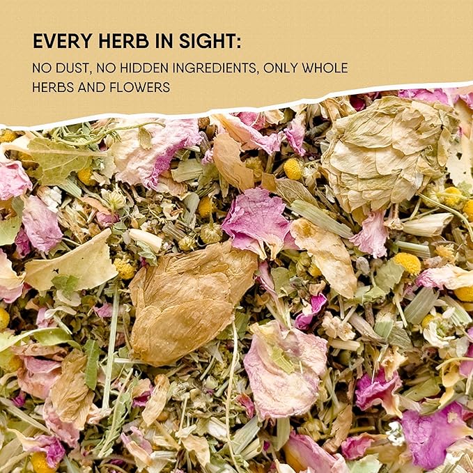 Sleep Aid Herbal Tea – Organic Calming Blend with Lemon Balm, Lavender, Linden, Chamomile, California Poppy, Passionflower, and Verbena – Supports Deep Sleep, Stress Relief and Relaxation