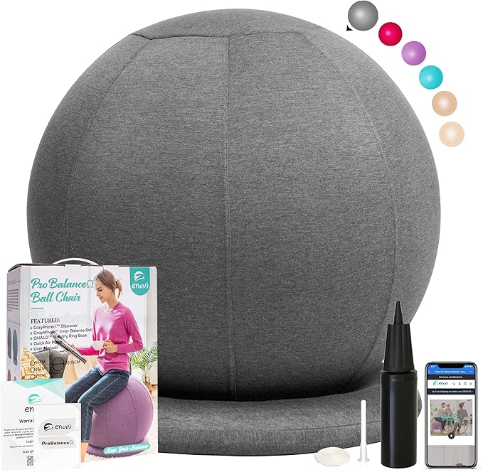 ProBalanceΩ Ball Chair, Yoga Ball Chair Exercise Ball Chair with Slipcover and Base for Home Office Desk, Birthing & Pregnancy, Stability Ball & Balance Ball Seat to Relieve Back Pain, Multiple color size