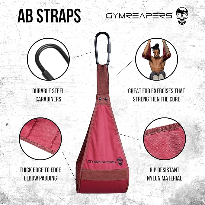Gymreapers Hanging Ab Straps for Pull-Up Bar — Hang Bar Assist Strap & Strength Workout Exercise Equipment, Padded Adjustable Arm Supports with 2 Steel Carabiners for Leg Raises, Abdominal & Core Training