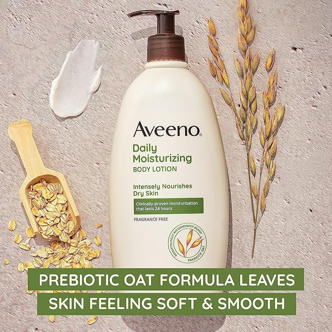 Aveeno Daily Moisturizing Body Lotion with Soothing Oat and Rich Emollients, Fragrance-Free, 18 Fl Oz