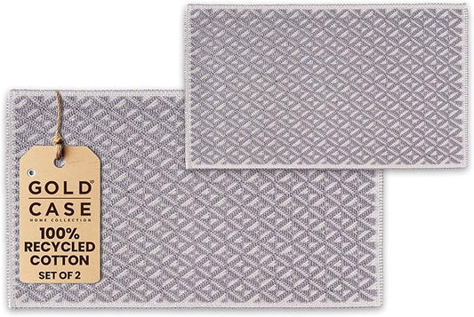 Bathroom Rugs 100% Cotton (Set of 2) – Absorbent Turkish Bath Mat Sets – Washable Rug for Floor & Tub – Non–Slip Bath Mats for Bathroom – Quick Dry Mat – 16x24 and 20x32 – Grey