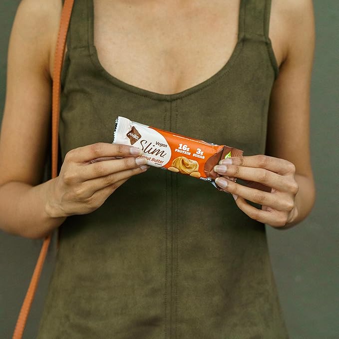 NuGo Slim Dark Chocolate Crunchy Peanut Butter, 17g Vegan Protein, 3g Sugar, 7g Fiber, Low Net Carb, Keto Friendly, Gluten Free, 12 Count