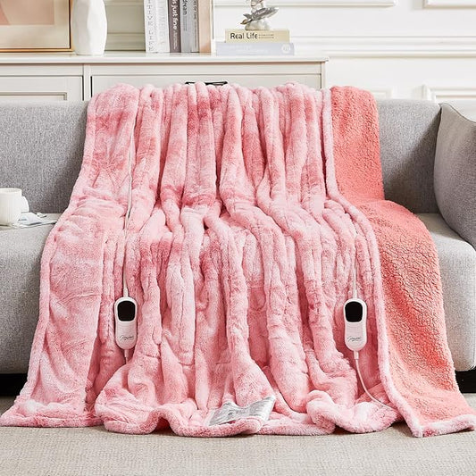 Homemate Electric Heated Blanket Queen Size - 84"x90" Heating Blanket Queen Size Dual Control 1/2/4/6/8 Hours Auto-Off 10 Heat Level Over-Heat Protection Luxury Faux Fur Sherpa ETL Certification