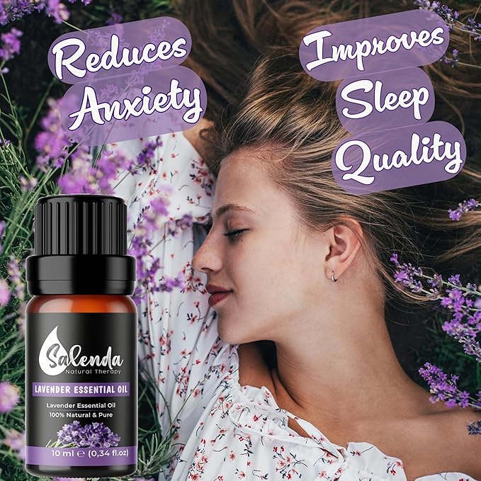 Lavender Essential Oil by Salenda - 100% Pure, for Diffuser, Massage, Skin & Hair Care - 0.34 Fl Oz (10 ml)