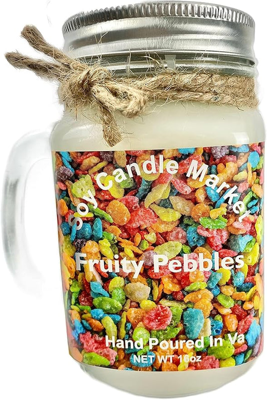 Soy Scented Candles | Handmade & Highly Aromatic Candles Burns Upto 85 Hours in Glass Jar - Perfect for Home Decor, Wedding, Birthday, Dinner (Fruity Pebbs, 12 oz)