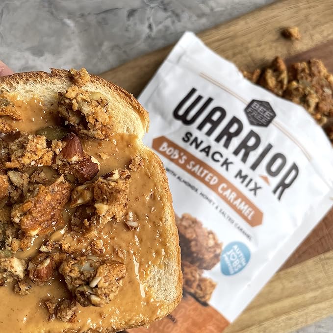BeeFree Warrior Mix Gluten Free Granola - Chunky Granola Bites | Paleo, Low Carb, Grain Free, Preservative Free, Oat Free | Low Calorie Snacks | Bob's Salted Caramel, 9 Ounce Bag