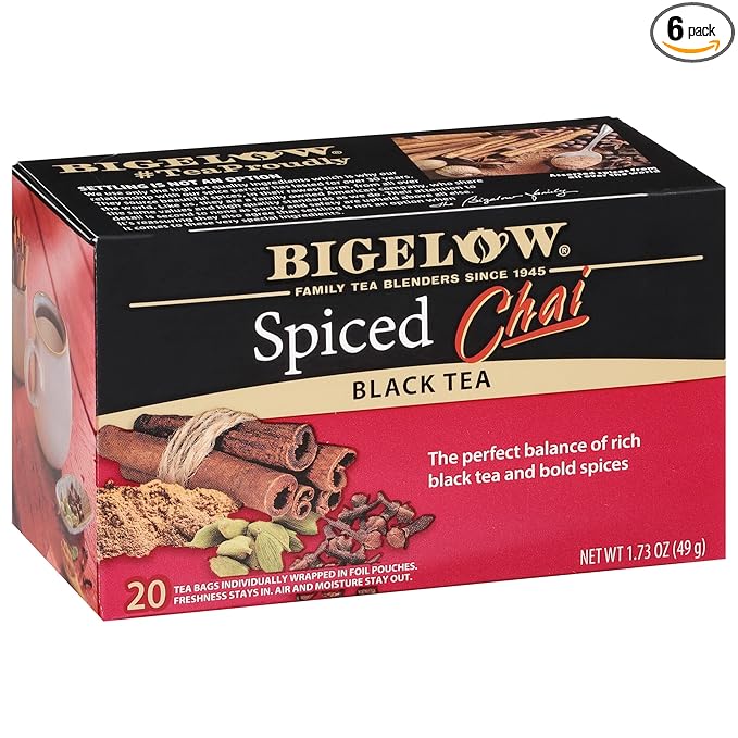 Bigelow Spiced Chai Tea, 20 Bags, 1.73 Ounces (Pack Of 6)