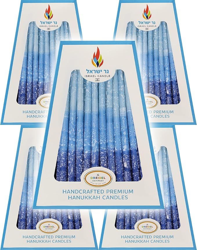 The Dreidel Company Hanukkah Candles Multi Blue Hued Frosted Deluxe Tapered Candles (24-Pack)