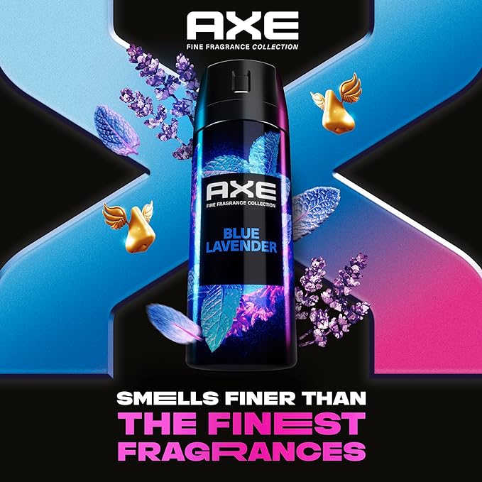 AXE Fine Fragrance Collection Premium Deodorant Body Spray for Men Blue Lavender 3 Count with 72H Odor Protection and Freshness Infused with Lavender, Mint, and Amber Essential Oils 4 oz