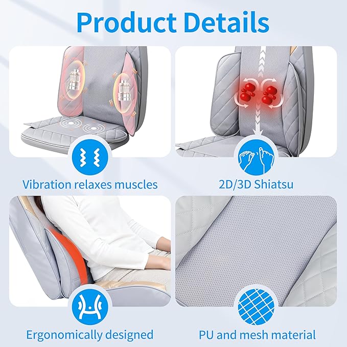 Shiatsu Neck and Back Massager with Heat,4D Kneading Back Massager for Pain Relief Deep Tissue,Comfortable Back Massage for Chair,Adjustable Neck Massage,Christmas Gifts for Women Men Parents