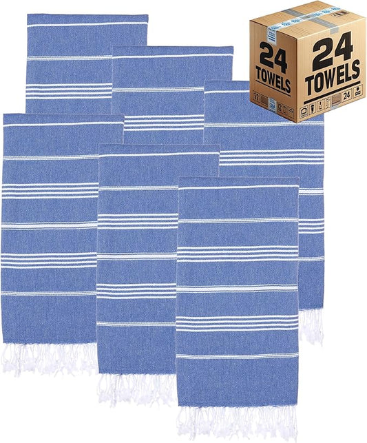 Turkish Beach Towels, Bulk Case of 24 | Oversized, Quick Dry, Sand Free | 100% Cotton, Large 38x71 Towels for Beach, Pool, Travel | Ultra-Soft, Compact, Absorbent | Blue