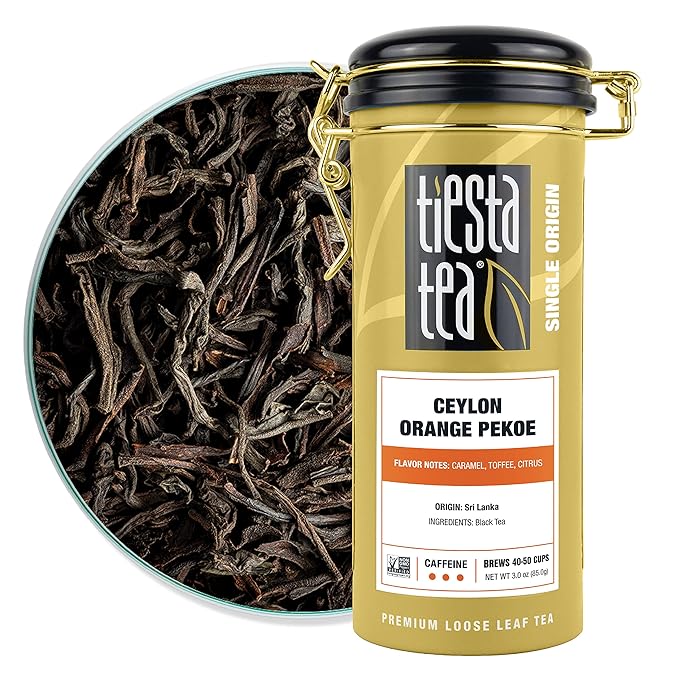 Tiesta Tea - Ceylon Orange Pekoe Black Tea, Loose Leaf, Single Origin Premium Black from Sri Lanka, Pure Unblended High Caffeinated, Hot or Iced Brew & Up to 50 Cups, 3oz Refillable Tin