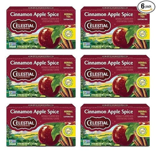 Celestial Seasonings Cinnamon Apple Spice Herbal Tea, Caffeine Free, 20 Tea Bags Box (Pack of 6)