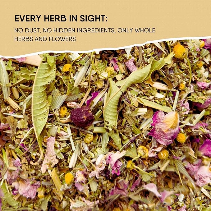 Stress-Relief Herbal Tea Blend with Calming Chamomile, Lavender, Rose, Lemon Verbena, Agrimony, Catnip, Damiana, Holy Basil, Hawthorn Berry, and Skullcap for Relaxation (Herbal Tea)