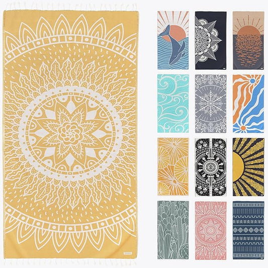 FESHKA Sand Proof Turkish Beach Towel – Oversized, Quick Dry & Lightweight Travel Towel - 100% Organic Cotton Beach Blanket - Perfect for Bath, Pool & Picnic | Sunflower (Yellow)