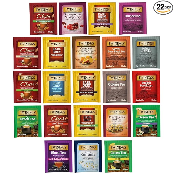 Twinings Tea Bag Sampler Assortment, Variety Pack (22 Count), 22 Unique Flavors for Tea Lovers: Women, Men, Couples, Family, Friends, Coworkers