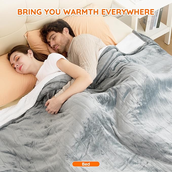 Mia&Coco Electric Blanket King -90"x100" Dual Control Flannel Heated Blanket, 10 Heat Levels, 10-Hour Auto-Off, Fast Heating, Overheat Protection, Soft Heating Blanket for Home and Office (Gray)