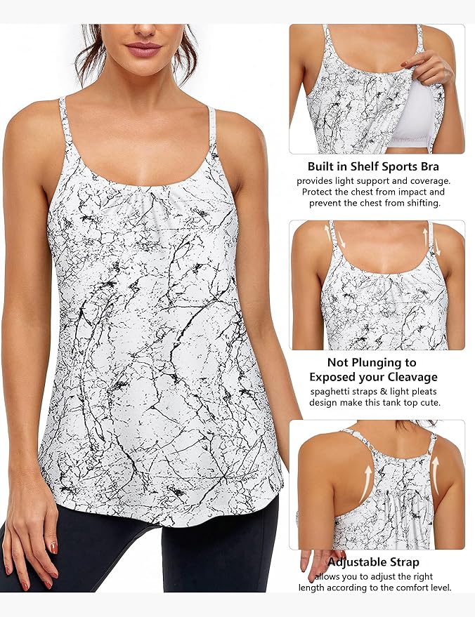 Hibelle Women's Workout Yoga Racerback Tank Tops with Built in Shelf Bra