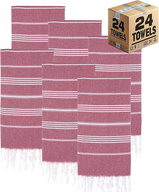 Turkish Beach Towels, Bulk Case of 24 | Oversized, Quick Dry, Sand Free | 100% Cotton, Large 38x71 Towels for Beach, Pool, Travel | Ultra-Soft, Compact, Absorbent | Burgundy