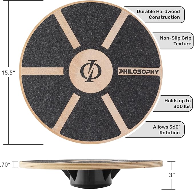 Philosophy Gym Wobble Board - Round Wooden Balance Board - Exercise Balance Trainer