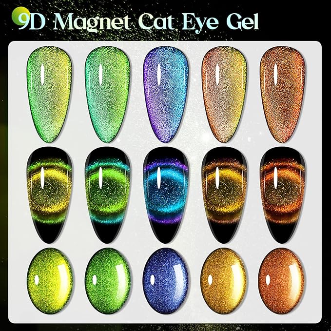 MIZHSE 9D Cat Eye Gel Nail Polish, Magnetic Gel Polish Set 10 ml 6 Colors with 2 Magnets, Chameleon Magic Galaxy Effect Nail Polish, Yellow Brown Fall Colors Soak Off Nail Art Gift for Ladies